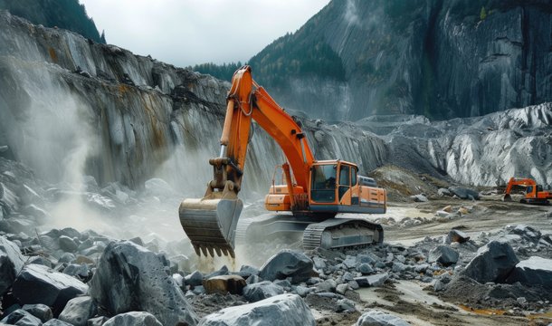 a digger harvesting aggregate